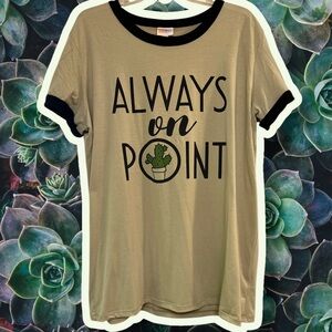 “Always on Point” Beige Graphic Tee with Black Trim, XL